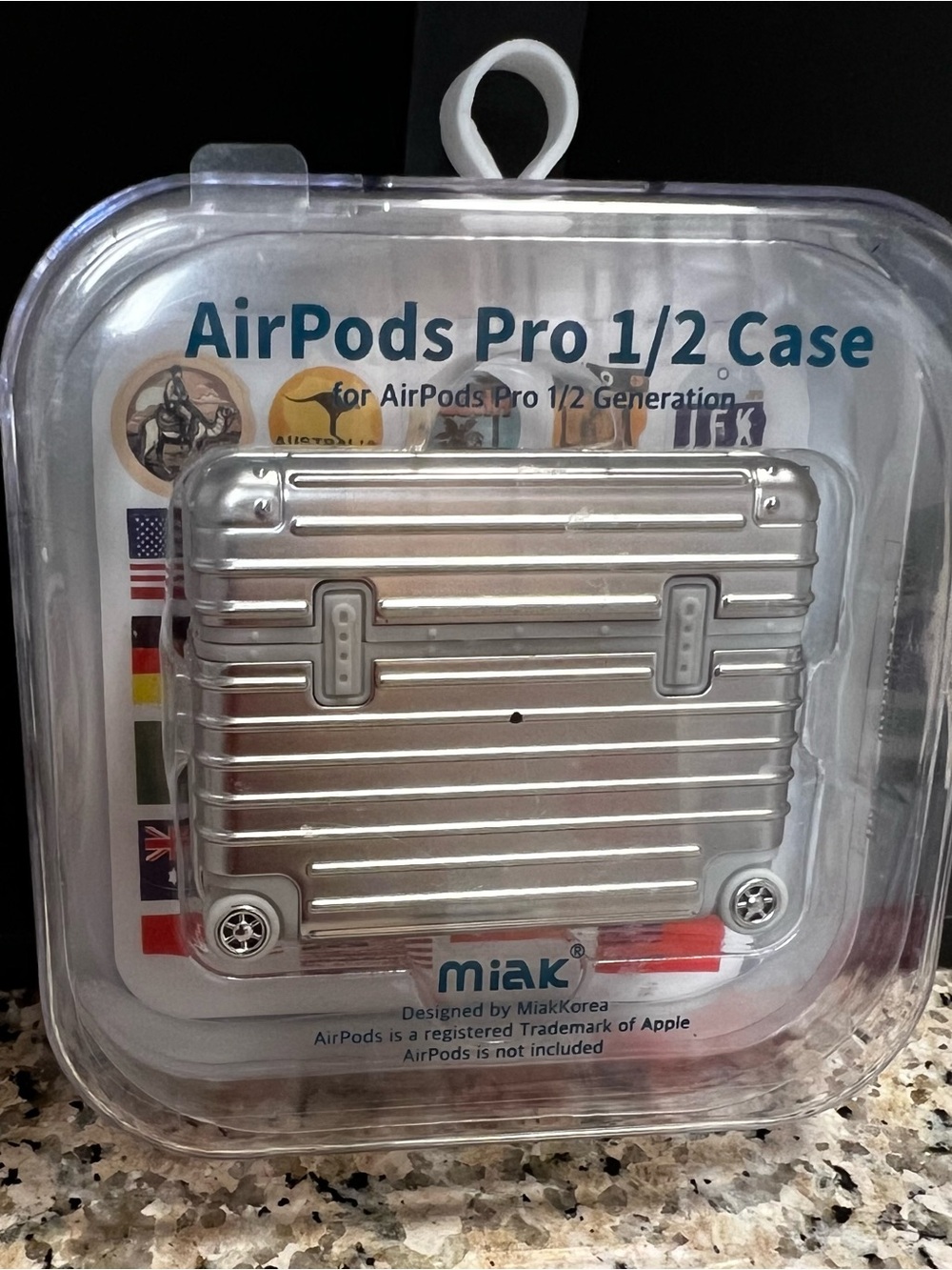 AirPods Pro 1/2 Silver Metallic Luggage Case NIB